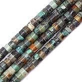 Natural Stone Heishi Beads for Necklace Making, 4 mm x 6 mm Small Flat Round Stone Loose Disc Gemstone Beads for Jewelry Making Craft Bracelet Earrings Necklace - African Pine