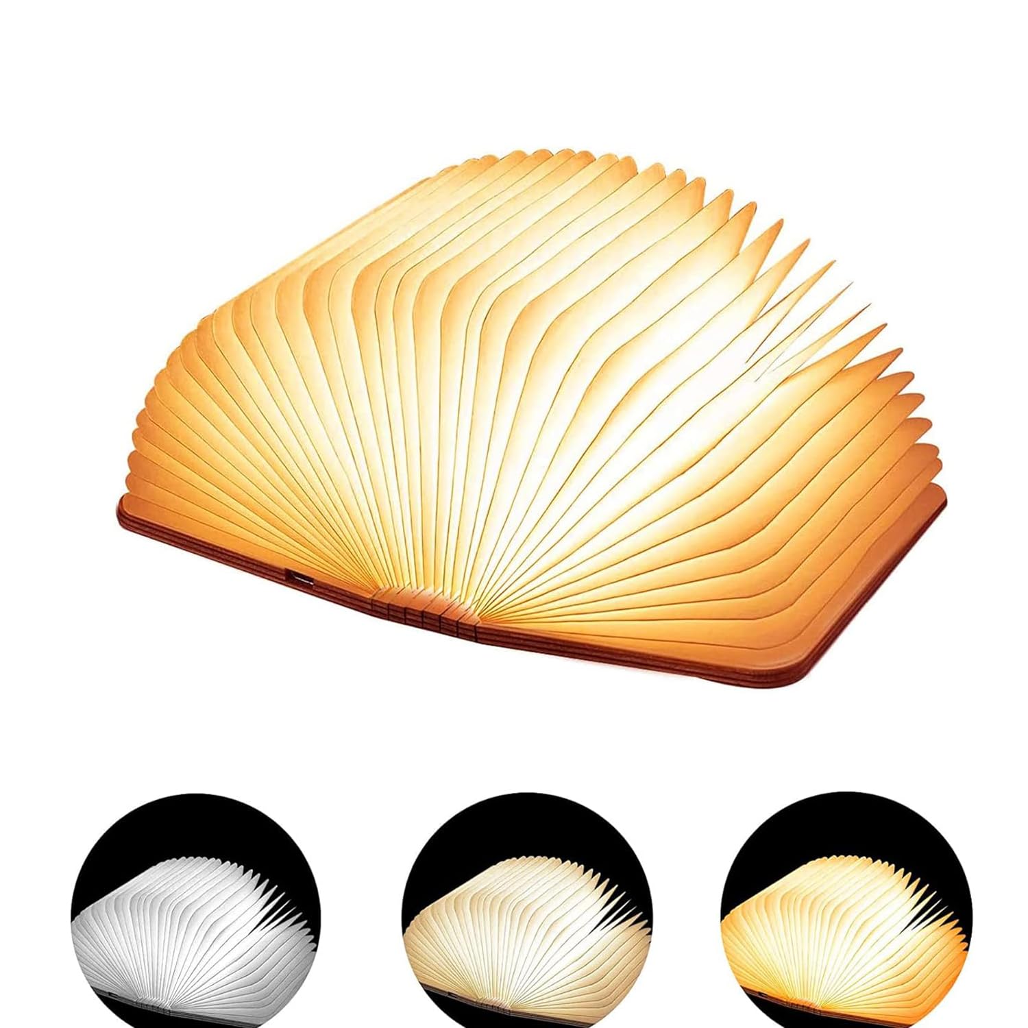 Golleskk Wooden Book Light, 360° Foldable Rechargeable Elegant Indoor Decorative LED Lamp, Three Color Modes for Home, Office, Library Decor, Gift (Medium Walnut)