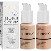 PHOERA Foundation, PHOERA Matte Liquid Foundation,PHOERA Makeup for Women, PHOERA Foundation Full Coverage Concealer, 30ml 24HR Matte Oil Control Concealer (102+103/ Nude+ Warm peach)