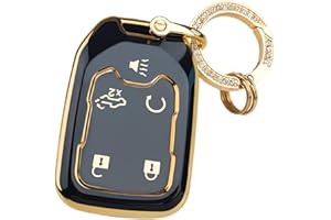 OLLEN 5-Button TPU Key Fob Cover, Fit for GMC Acadia 2017-2023, for Terrain 2018-2023, for Sierra 2019-2023, for Chevy Silverado 2019-2022, Full Protection Soft TPU Key Case, with Bling Ring, Black