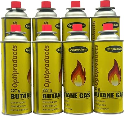 OptiProducts 8 Butane Gas Bottles Canister Camping Heater Cooker BBQ