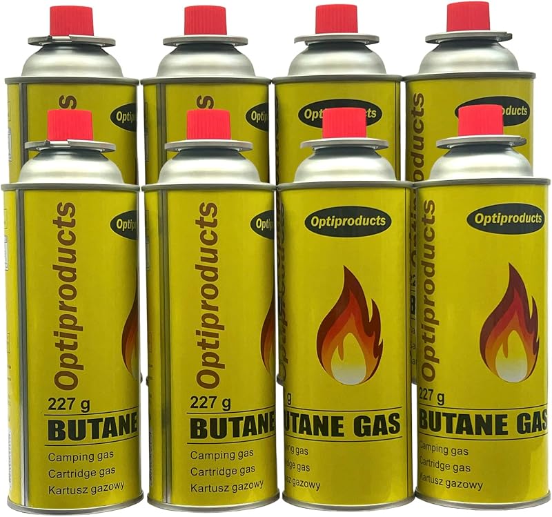 OptiProducts 8 Butane Gas Bottles Canister Camping Heater Cooker BBQ