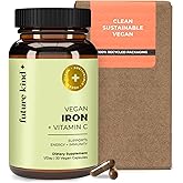 Future Kind Vegan Iron Supplement for Men & Women with Vitamin C for Energy, Focus and Immunity Support - 30-Day Supply, One Capsule a Day (30ct in Glass Bottle)