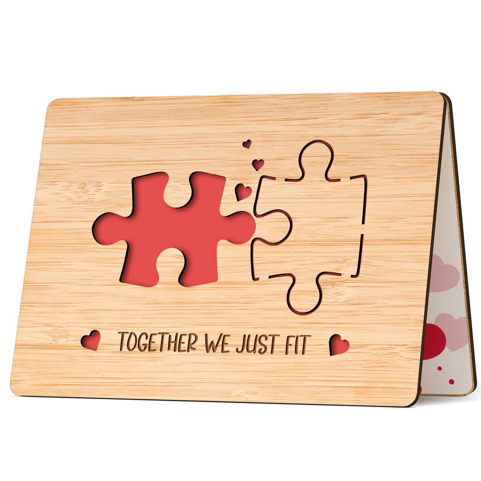 Anniversary Card for Him Her -Togehter We Just Fit- Love Card for Girlfriend Boyfriend, Wife Valentines Card for Husband, Bamboo Wedding Card for Couple,Wedding Anniversary Decoration