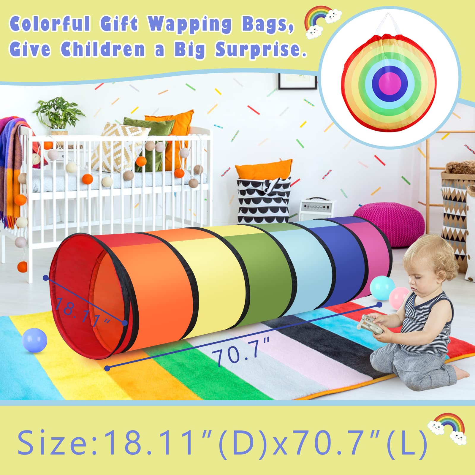 Kids Tunnel for Toddlers 1-3 Play Tent, 6ft Colorful Pop Up Tunnel to Crawl Tunnel for Toddlers 3 Year Baby or Dog Cat Pets, Foldable Gift for Boys & Girls in Indoor & Outdoor Games