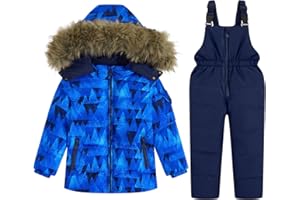 JiAmy Kids 2 Piece Snowsuit Set Girl Winter Hooded Puffer Jacket & Snow Bib Pants Boy Ski Suits Ultralight Outfit