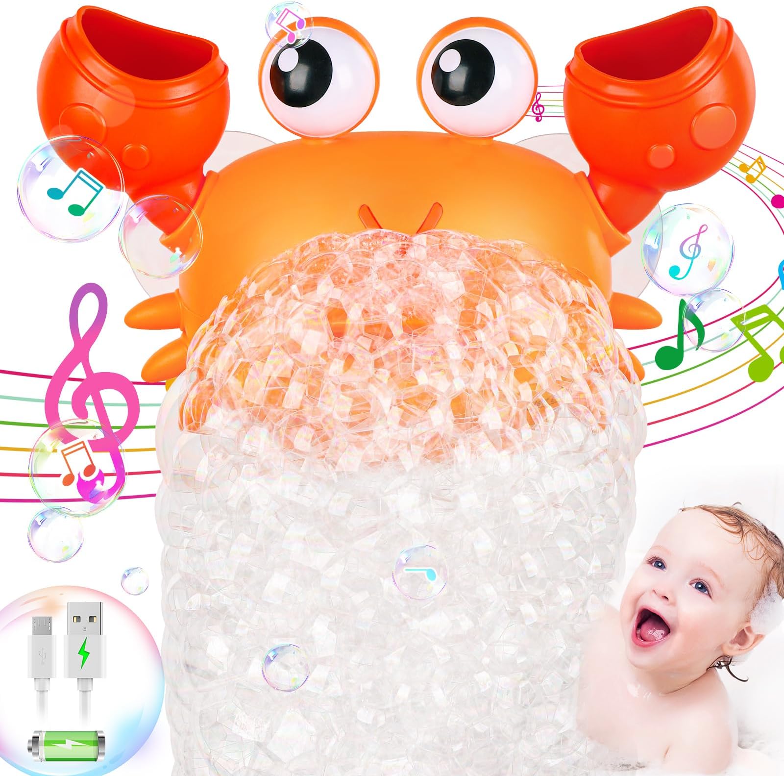 【2024 Upgrade】Crab Bubble Bath Toys, USB Rechargeable Baby Bath Bubble ...