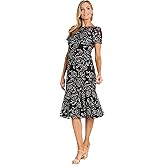 R&M Richards Women's Chiffon Sweetheart Neckline Capelet Midi Dress W/Shirred Skirt for Cocktail, Wedding Guest