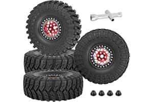RCYouHott RC 1.9" Beadlock Wheel Tires Set 1.9 Beadlock Wheels and Tires for 1/10 SCX10 90046 AXI03007 TRX4 TRX6 VS4-10 Gen7 Gen8 MST CFX D90 RC Crawler Car,Aluminium 1.9 Rims w/Wheels Ring,Red