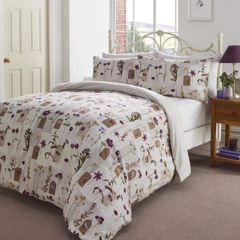Dreams & Drapes Pressed Flowers-200TC Duvet Cover Set, Polycotton Multicolour, Double