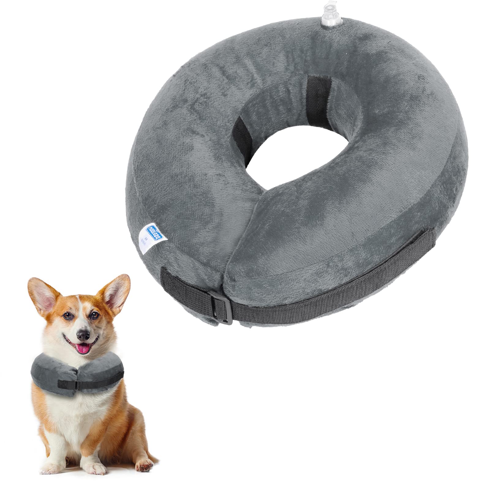 Nobleza Inflatable Dog Collar Dog Recovery Collar Inflatable Pet Protection Cover Collars Pet Neck Collars After Surgery Adjustable Pets Recovery Cone for Medium Dogs and Cat, Grey
