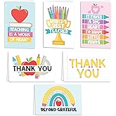 Hadley Designs 24 Teacher Thank You Cards With Envelopes - 4x6 Teacher Appreciation Cards Bulk, Cute Thank You Notes From Students, Assorted End of School Year Card for Teachers Gifts, Designed in USA