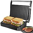 Panini Press Sandwich Maker, Aigostar 1000W Sandwich Press Grill with Non-Stick Coated Plates, Indicator Light, Locking Lid, 