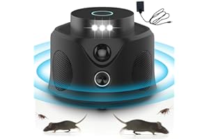 Zimwu Upgraded Rodent Repellent Indoor, 360° Ultrasonic Pest Repeller with 9 Strobe Lights & PIR, Effectively Repel Mouse/Squirrel/Roach/Spider/Bat for Attics, Houses, Barns, Family and Pets Safe