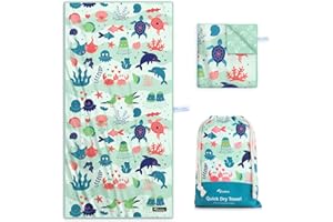 Diveblues Kids Beach Towel 60''x30'', Quick Dry, Sand Free, Compact, Lightweight, Absorbent, Girls & Boys Large Microfiber Towels for Pool, Swim, Cruise Essentials, Turtle
