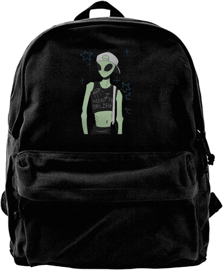 Alien I Want To Believe Mens And Womens Large Vintage Canvas Backpack School Laptop Bag Hiking Travel Rucksack