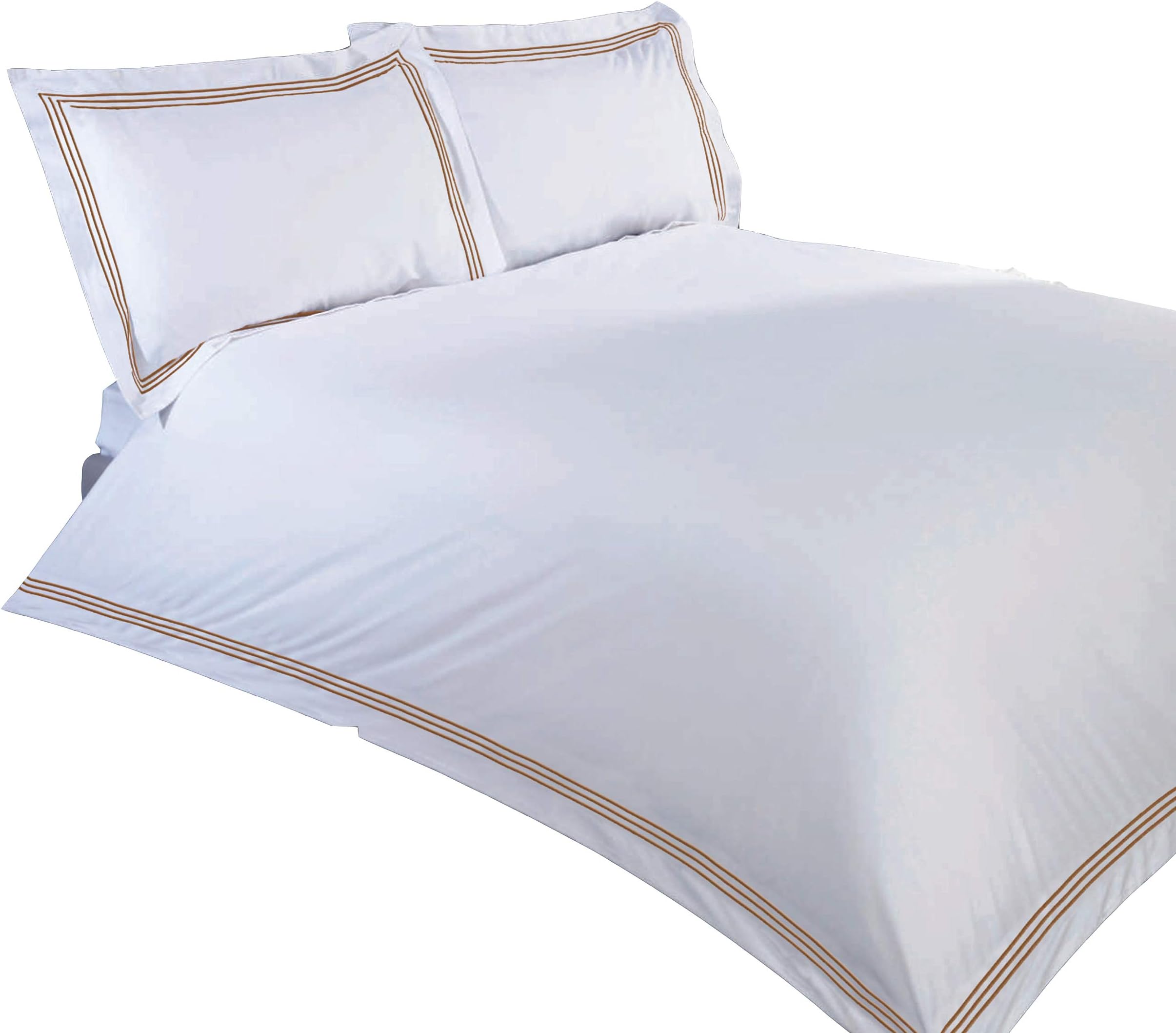MAS International LUXURIOUS BERETTA STITCH EMBROIDERY DUVET COVER SET TC-180 BEAUTIFUL EMBROIDERY White with Copper Double