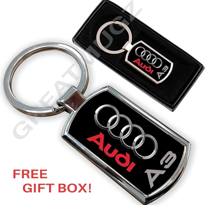 Porte-clés Audi A3 Argent Et Noir - Gravure A3 Et Anneaux Audi En Relief - Design Officiel