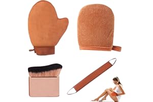 Tanning Mitt Set with Back Applicator Strap and Brush, One 8in Elastic Self‑Tanning Glove, Thumb Mitt and Body Applicator for
