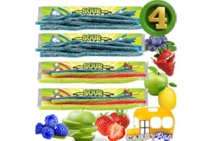 THINK CANDY (PACK OF 4) Sour Straws Lovers - 4 Extra Large Unique Trays of 4 Flavors Variety Candy - Blue Raspberry, Strawberry, Green Apple, Lemon - Comes With One Bus Resealable ZipBag (BlueRaspberry+Rainbow)
