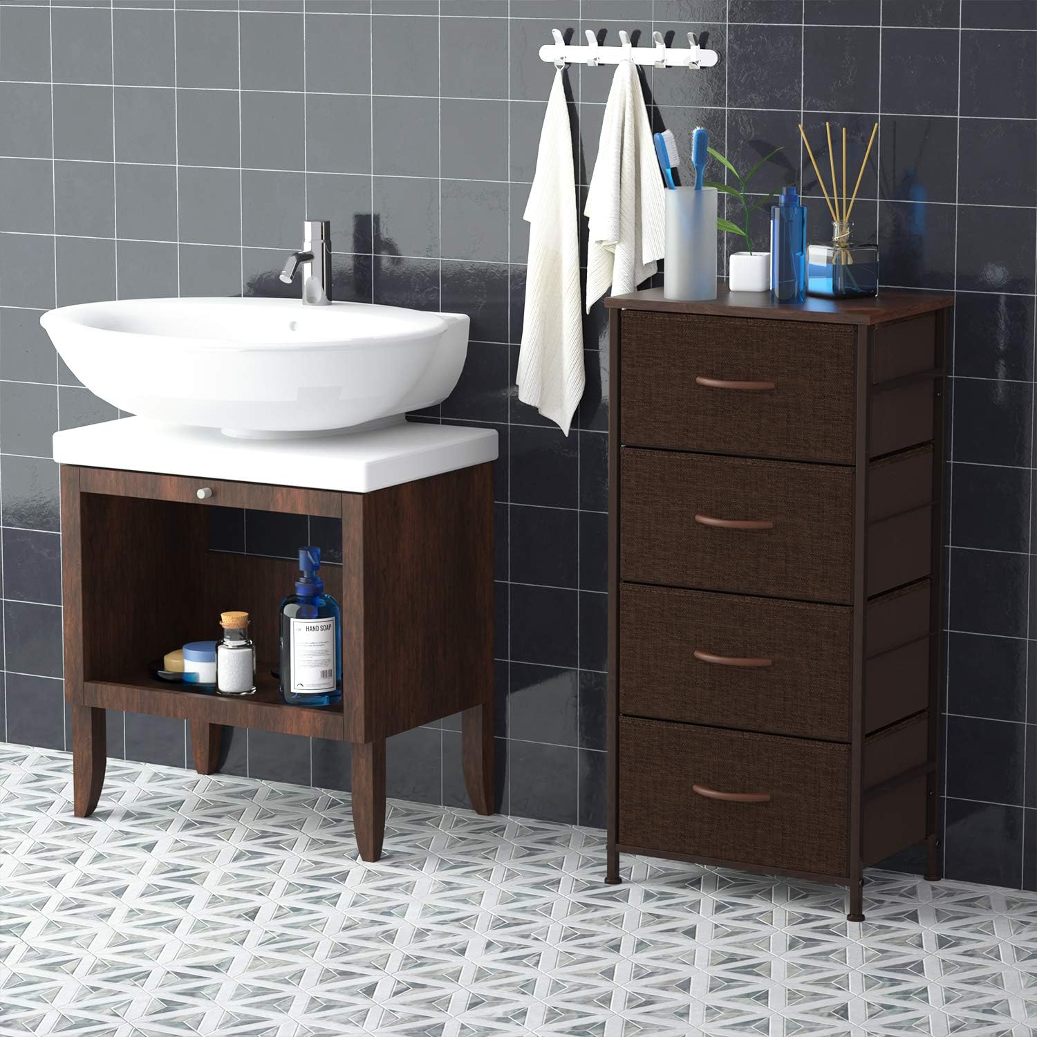 ROMOON Dresser Organizer with 4 Drawers, Fabric Dresser Tower for Bedroom, Hallway, Entryway, Closets - Espresso: Home & Kitchen