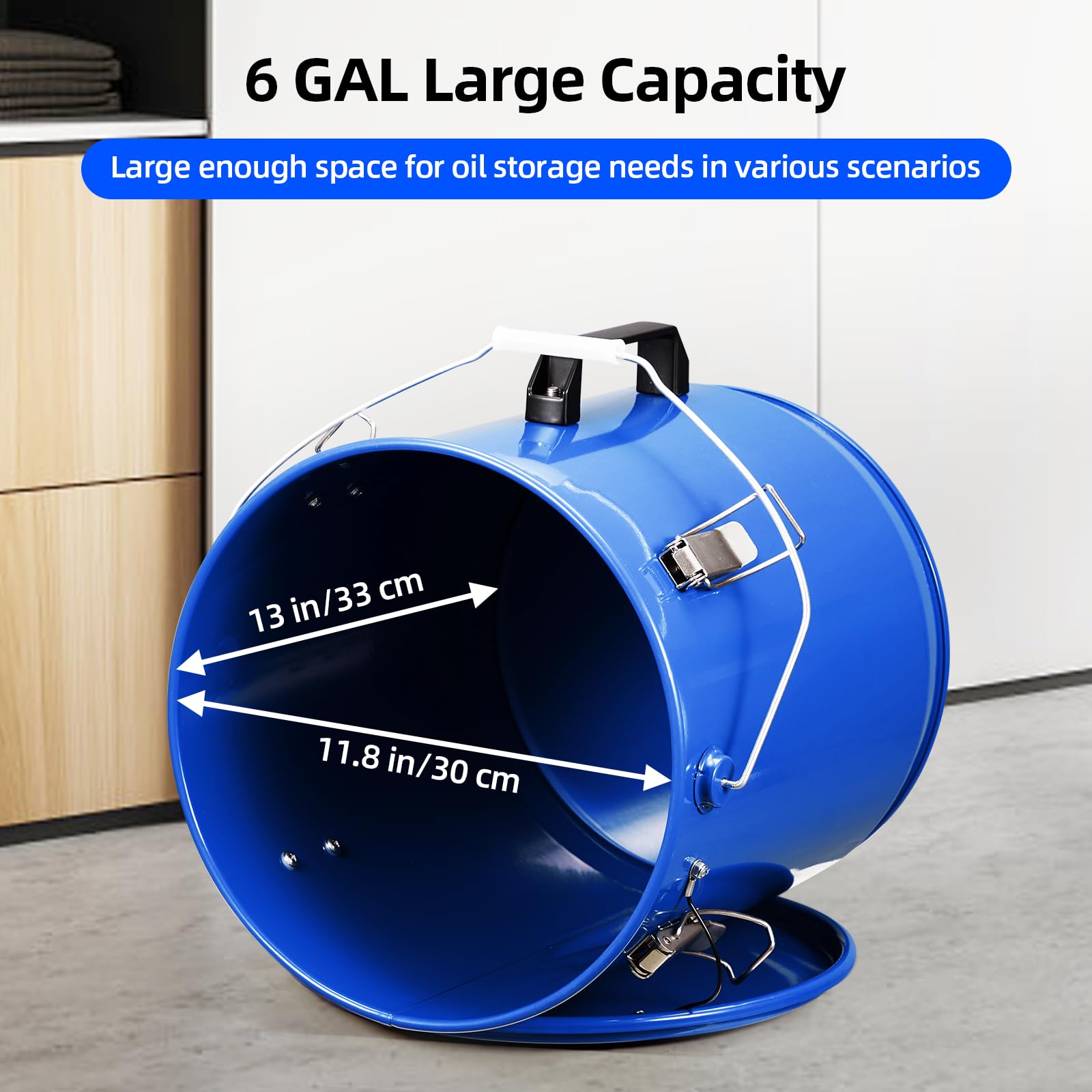 Fryer Grease Bucket, Oil Disposal Caddy, Steel Fryer Oil Transport Container with Rust-proof Coating, Grease Can with Lid & Lock Clips & Filter Bag For Cooking Oil Filtering