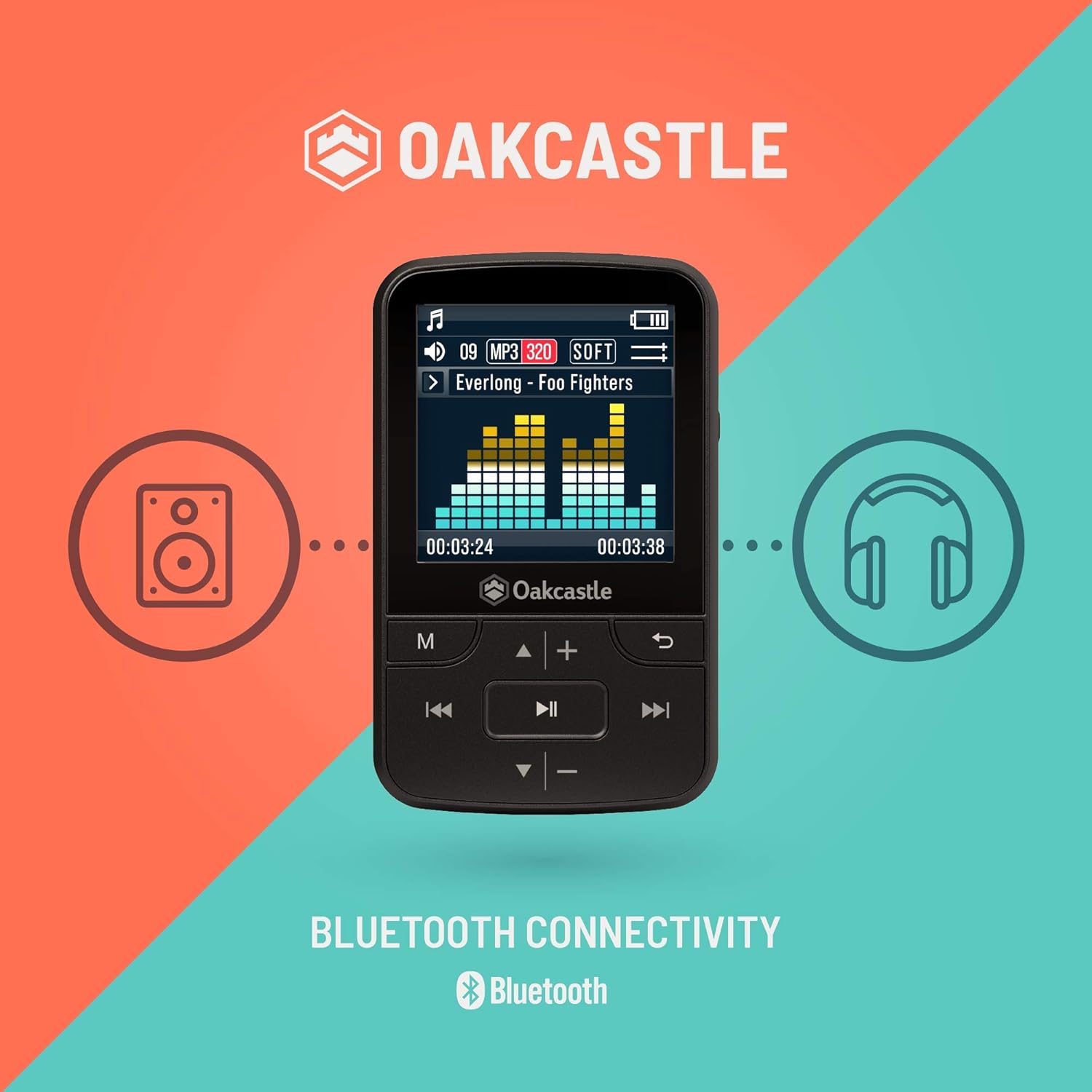 Oakcastle MP100 16GB Mini Portable MP3 Player with Bluetooth, FM Radio, Micro SD slot, Headphones + Waterproof Case Included, Expandable up to 128GB, plays FLAC & WAV files, Ideal for Running & Sports: Electronics