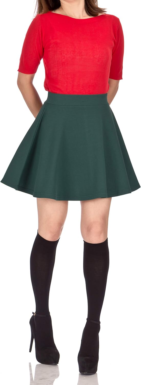 Basic Solid Stretchy Cotton High Waist A-line Flared Skater Mini Skirt at  Women’s Clothing store