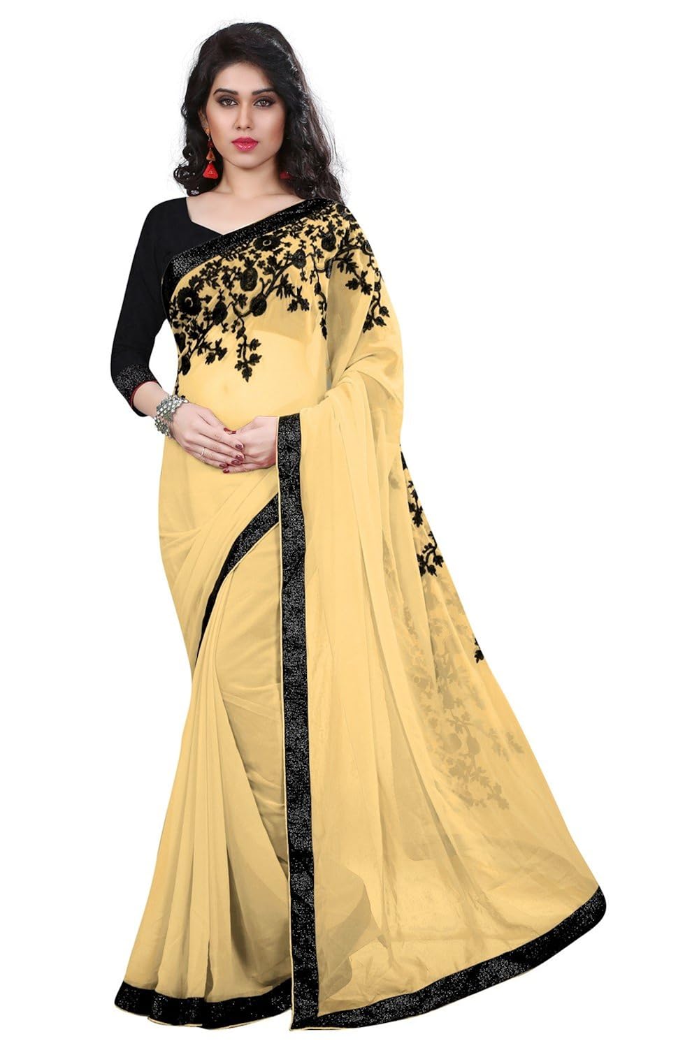navabi export women's georgette saree with blouse piece