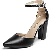 DREAM PAIRS Women's Coco High Heels Chunky Block Pumps Pointed Closed Toe Ankle Strap Dress Shoes
