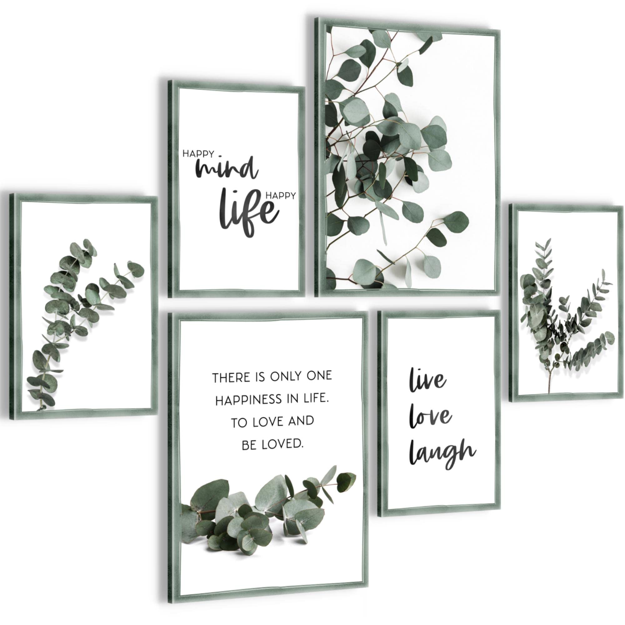 Set of Wall Pictures Eucalyptus Plant - Stylish, NO Frame Required - Modern Collage Green Leaves - Living Room Bedroom - N003763b