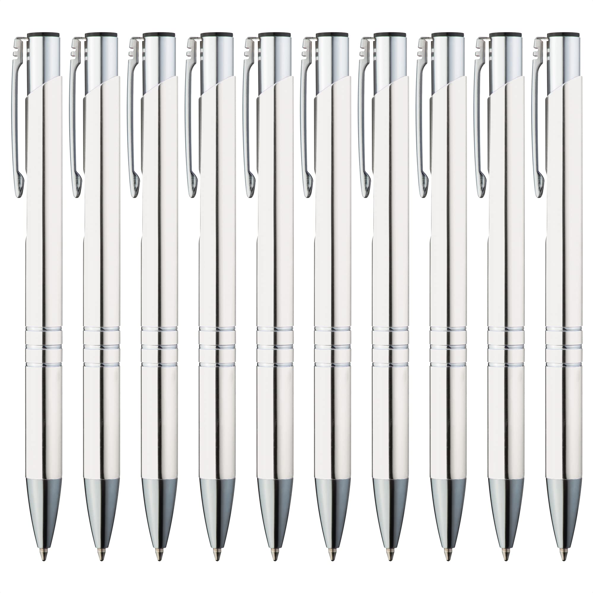 GIMEI® Metal Ballpoint Pen Pack of 50 Premium Set High Quality for Easy and Soft Writing Blue Writing Ballpoint Pen White as a Visual Eye-Catcher