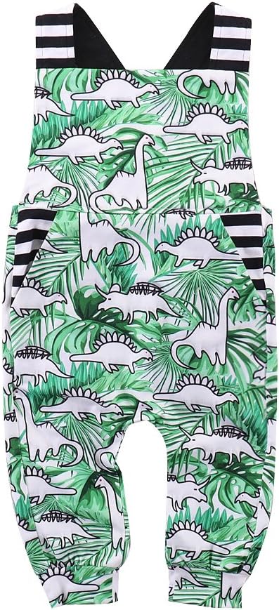 LUOLEE Newborn Toddler Baby Girl Boys Dinosaurs Strap Backless Romper Sleeveless Bodysuit Green Jumpsuit Playsuit One-Piece