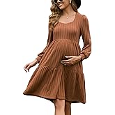 GINKANA Maternity Sweater Dress Long Sleeve Square Neck Babydoll Dresses Short Elegant Winter Dresses Work Office Dress