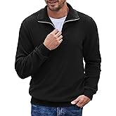 COOFANDY Men's Quarter Zip Up Pullover Mock Neck Long Sleeve Sweater Casual Corduroy Polo Sweatshirt