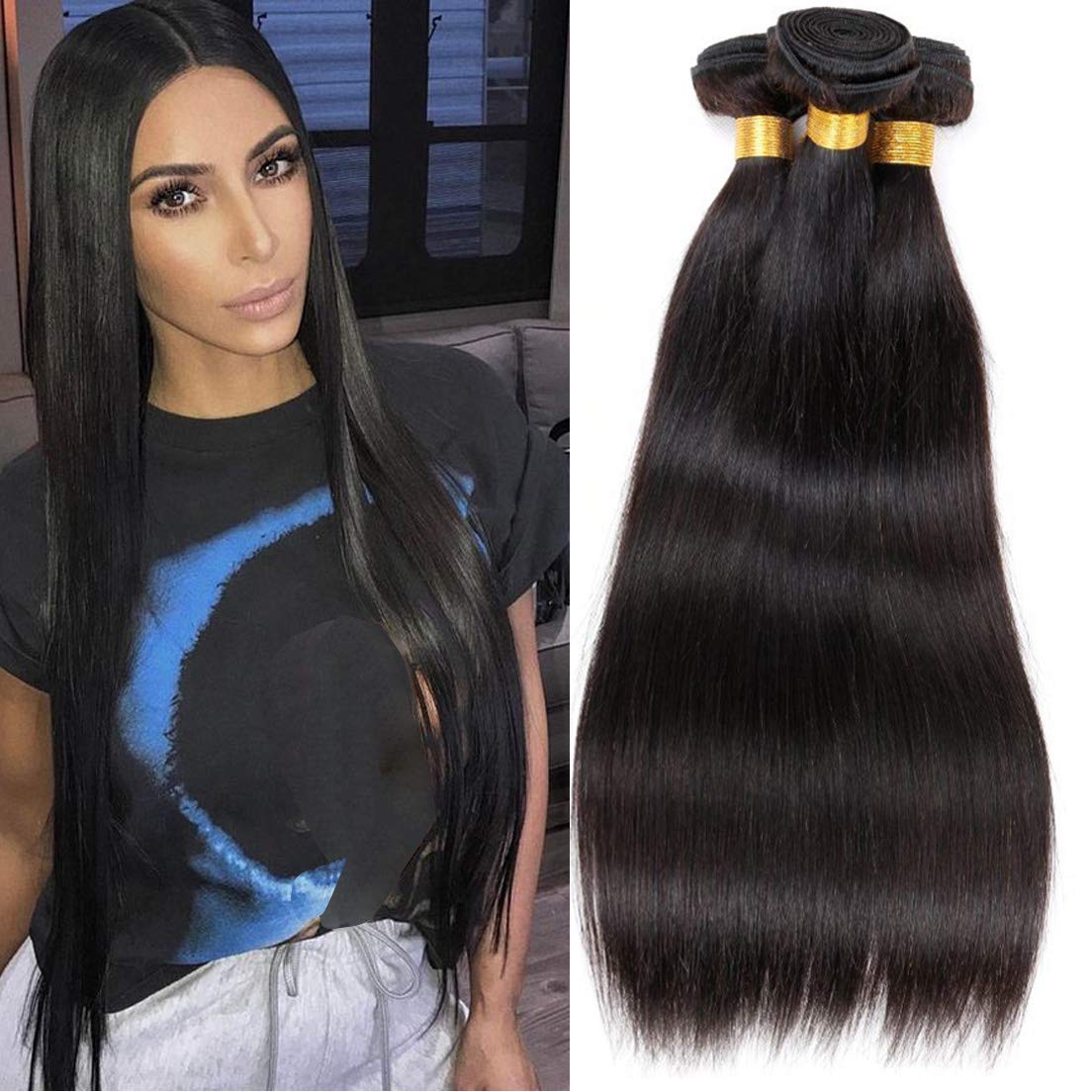 NEWNESS Brazilian Straight Hair 4 Bundles 22 22 24 24 Inch Long Length Straight Human Hair Extensions Brazilian 100% Human Remy Hair Bundles, 4Pcs/Lot Total 400G Natural Color