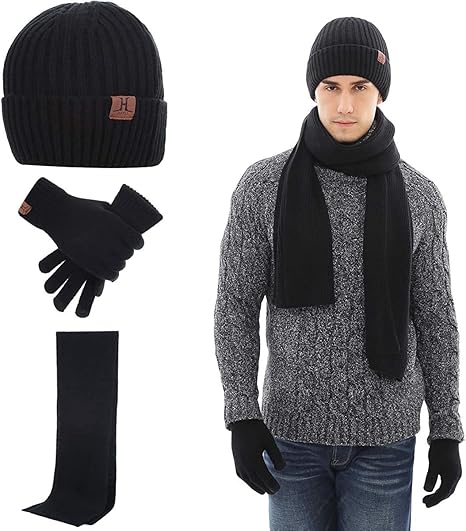 Yous Auto 3 in 1 Winterschal Set Pom Pom Cap Damen Herren Warm Knit Radfahren Skim/&uuml;tzen f/&uuml;r Indoor und Outdoor Sport Schwarz Strickm/&uuml;tze M/&uuml;tze Kreis Schal Set mit Abnehmbarer Mundbedeckung
