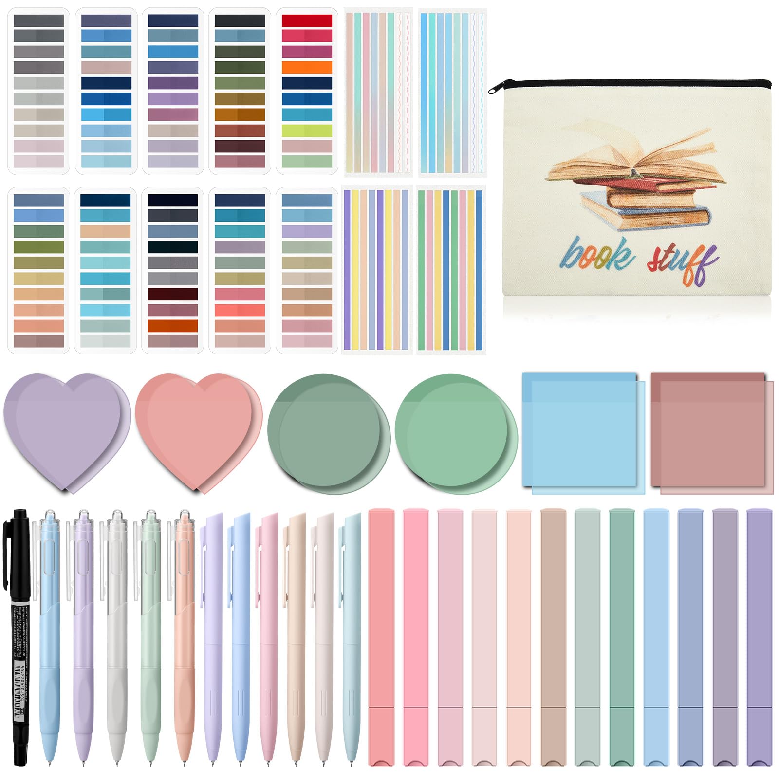 Photo 1 of Trandraft Book Annotation Kit, Aesthetic Back to School Supplies 2640 Pcs Sticky Tabs, 300 Sticky Notes, 11 Gel Ink Pen, 12 Highlighter Marker, Pencil Case Pouch for Bible Study Book Lover(Mixed)
