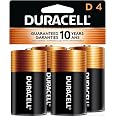 Duracell Coppertop D Batteries, 4 Count, 10-Year Shelf Life, Long-lasting