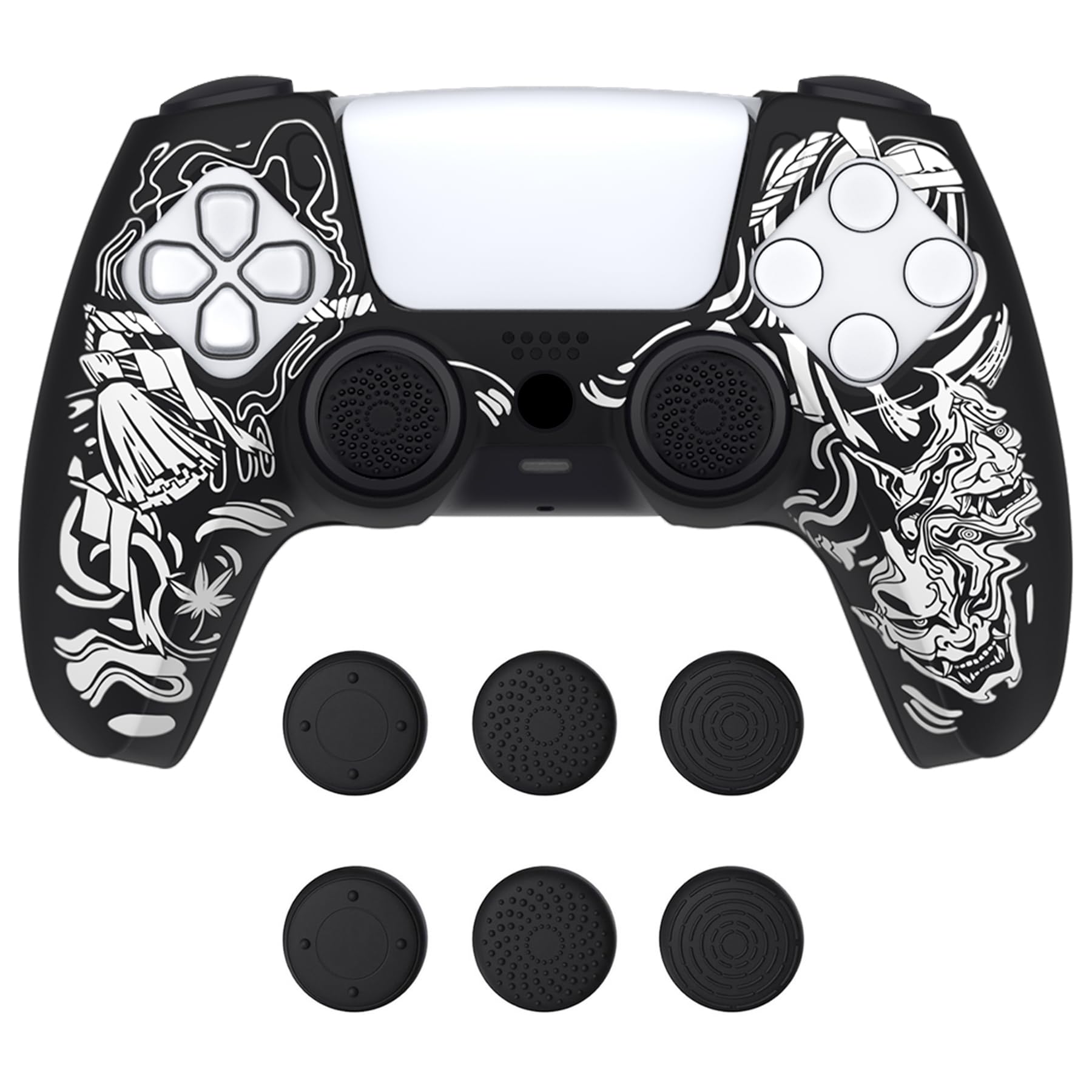 PlayVital Pure Series Dockable Model Anti-Slip Silicone Cover for ps5 Controller, Soft Rubber Grip Case for ps5 Controller Fits with Charging Station with Thumb Grips - Samurai Prajna (White)