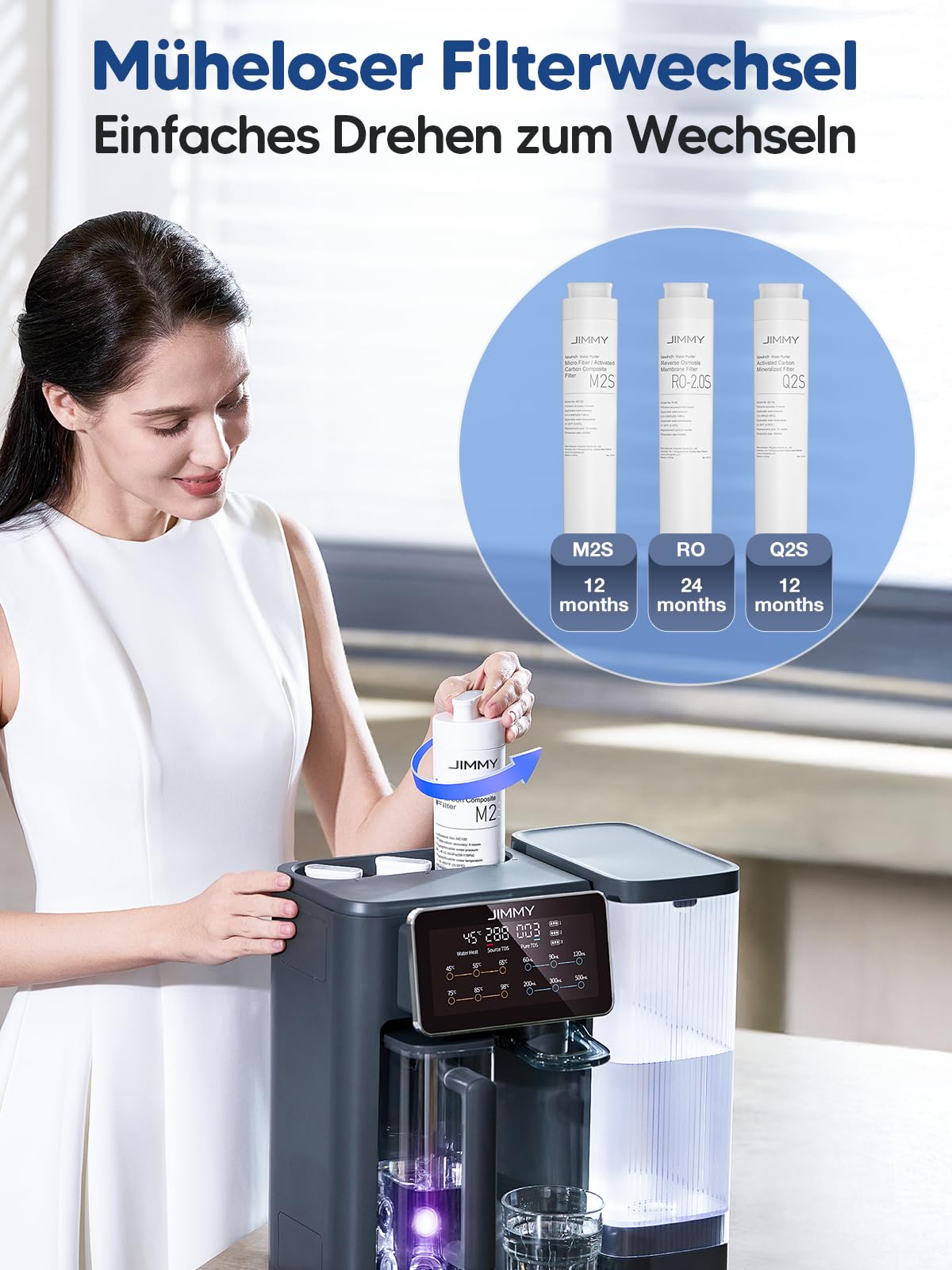 Jimmy R9 Osmoseanlage Trinkwasser Auftisch, Umkehrosmoseanlage Wasserfilter, mit Heißwasserspender, 7-stufiger Filterung RO & Mineralien, UV, 3S-Heizung, 7 Temperaturoptionen, Echtzeit-TDS-Monitor 6