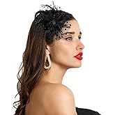 GEEHUA Fascinators Hats for Women Tea Party, Headband Flower Cocktail Mesh Feather Hat Clip Wedding Carnival Hat (Black)
