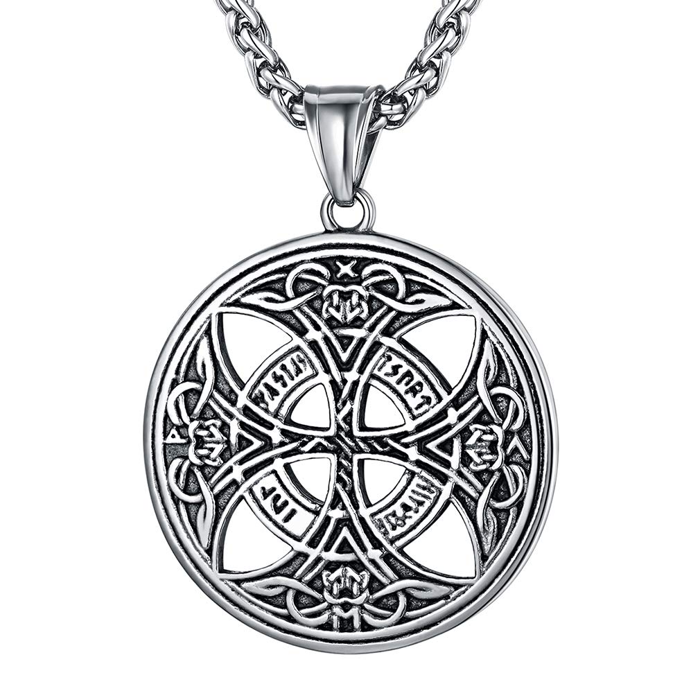 FaithHeart Vintage Celtics Cross Knot Necklace Stainless Steel Celtic Tree Pendant Silver Study Chain Protective Jewellery for Men Women