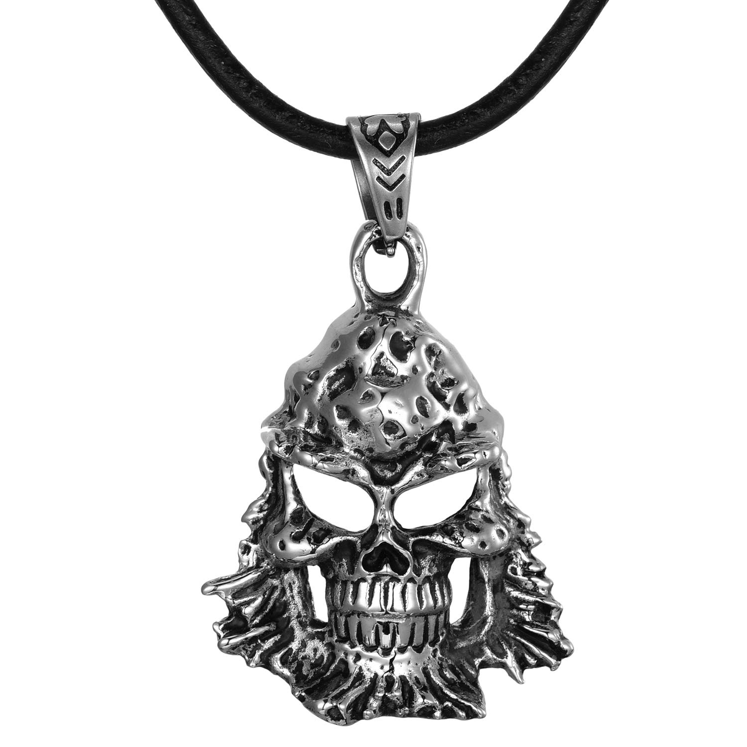 DonDon Men's Leather Necklace 19.69 inch - 50 cm Stainless Steel Halloween Skull Pendant in Jewellery Pouch