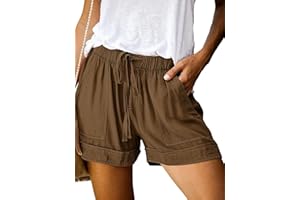 POBOPO Womens Shorts Casual High Waisted Drawstring Summer Elastic Waist Trendy Ladies Cotton Clothes with Pockets
