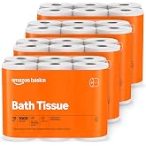 Amazon Basics 1000 Sheet 1-Ply Bath Tissue, 48 Rolls (4 Packs of 12), Septic Safe