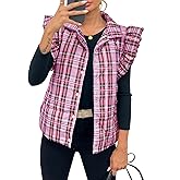 Tankaneo Womens Plaid Puffer Vests Ruffle Sleeveless Lightweight Quilted Vest Fall Winter Padded Gilets Coats