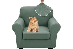 XINEAGE New 2 Pieces Chair Covers with Arms Super Stretch Chair Slipcover for Living Room Pet Dog Universal Slip Cover Anti Slip Armchair Furniture Protector (Pea Green), 31"-46"(1 Cushion)