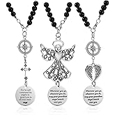 3 Pack Guardian Angel Rearview Mirror Charm, Angel Wings Cross Car Charm Pendant Guardian Angel Hanging Ornament Rear View Mirror Hanger Decor Christian Religious Gifts