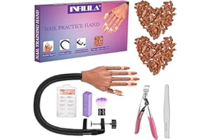 NXJ INFILILA Practice Hand for Acrylic Nails, Flexible Moveable Nail Practice Fake Hand, Manicure Trainng Kits with 200PCS Nail Tips, Files and Clipper, for DIY Manicure Salon Supplies Techs